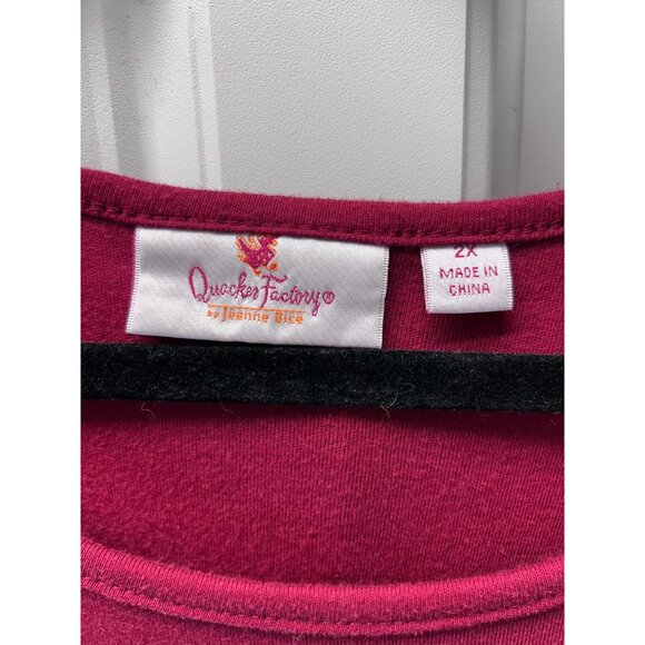 Quacker Factory Women’s Christmas Top Reindeer Embroidered Sequins Burgundy 2X - Picture 7 of 11